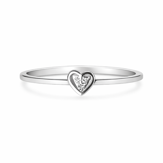 Minimal Zircon Heart Ring (Size 6) Pure 925 Silver
