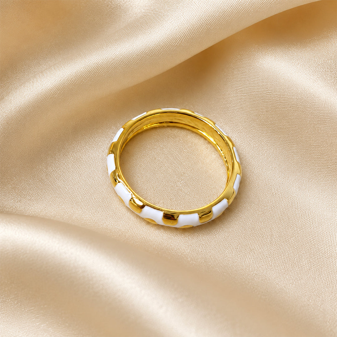 Ivory Polka Silver Band Ring