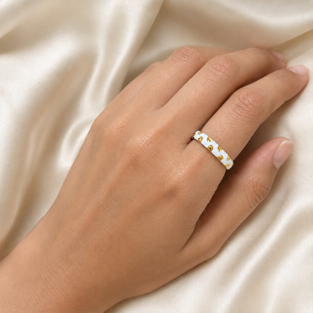 Ivory Polka Silver Band Ring