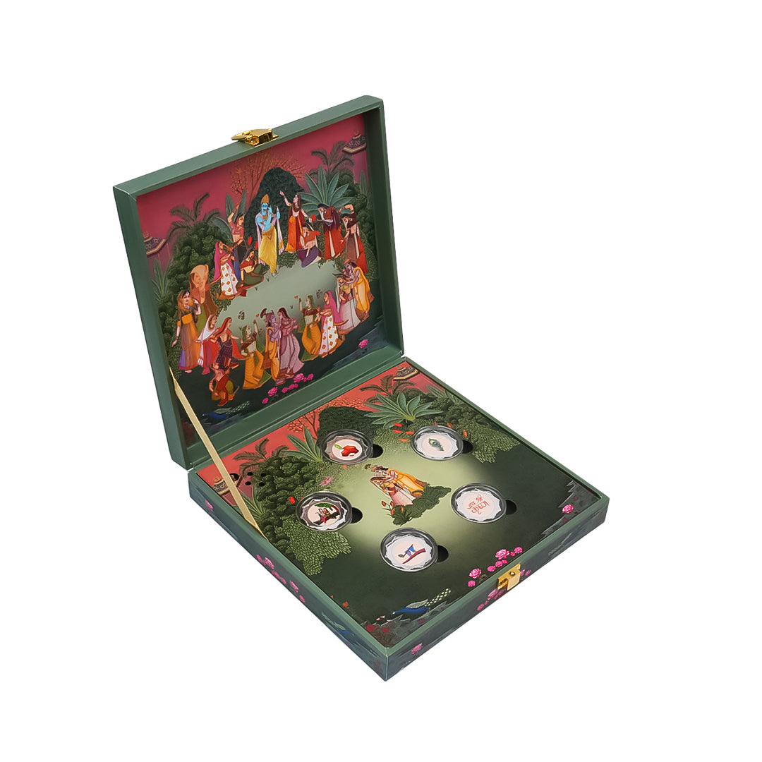 Radha Krishna Divine Musical 999 Silver Coin Box (5 Coins)