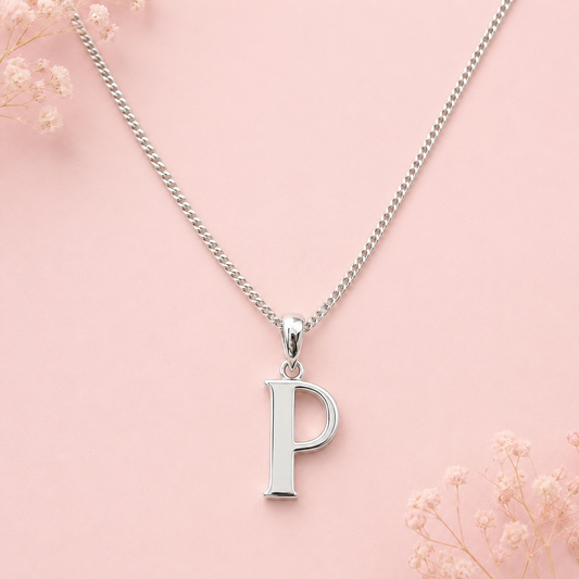 Silver P Initial Pendant Chain
