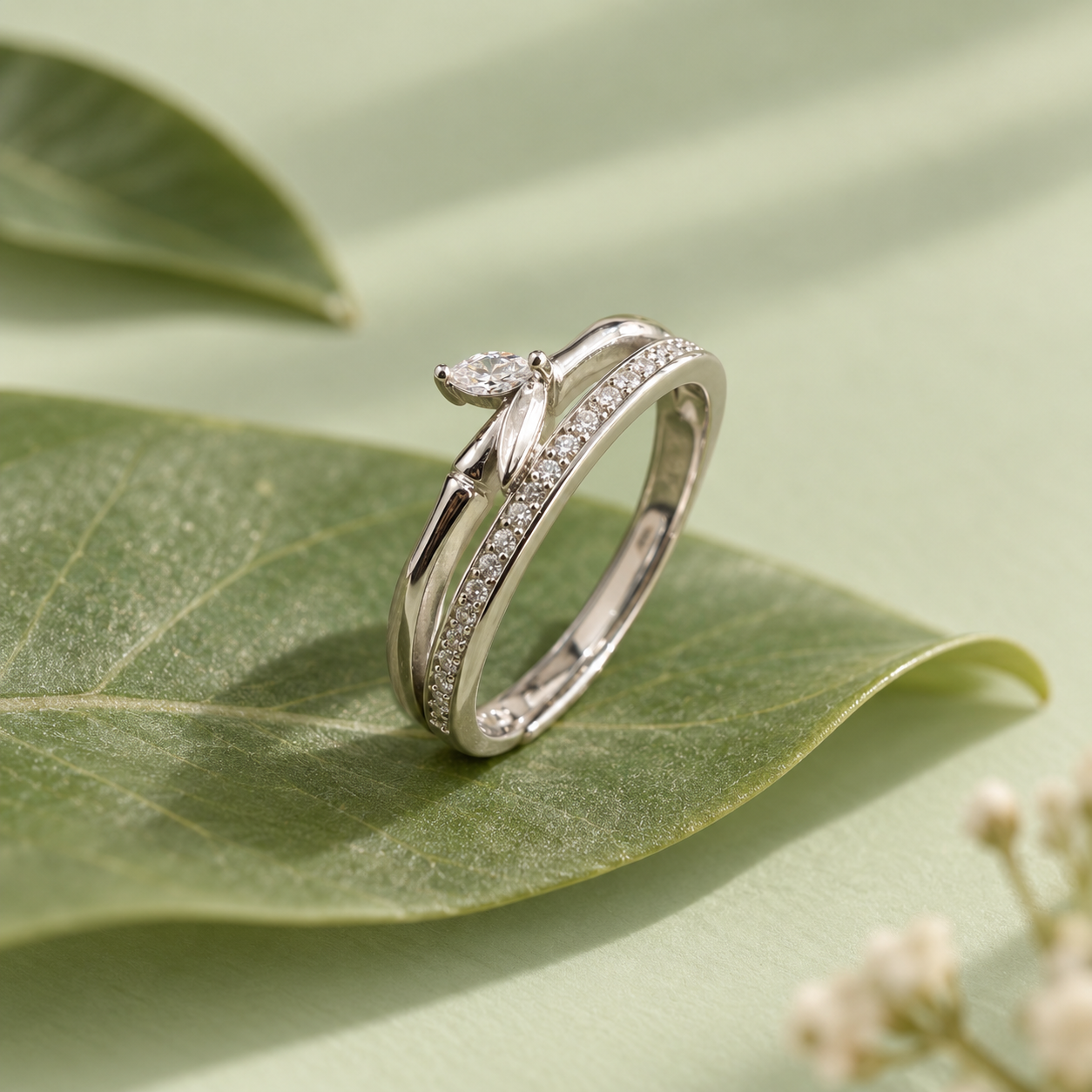 Leaf Adjustable Silver Ring