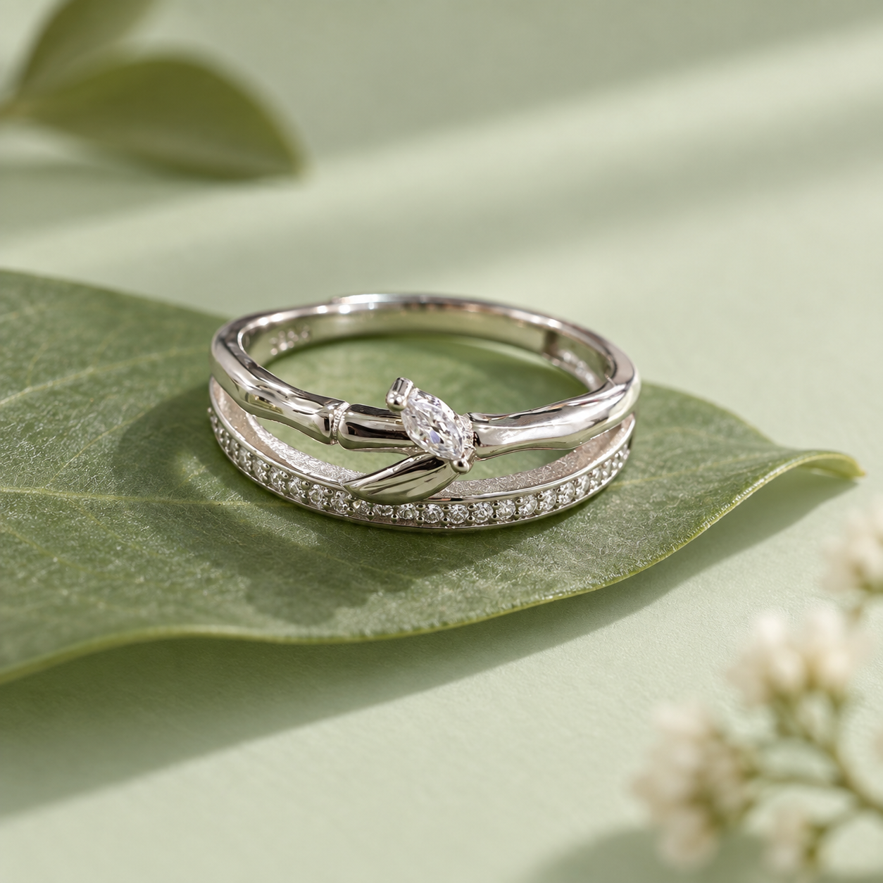Leaf Adjustable Silver Ring