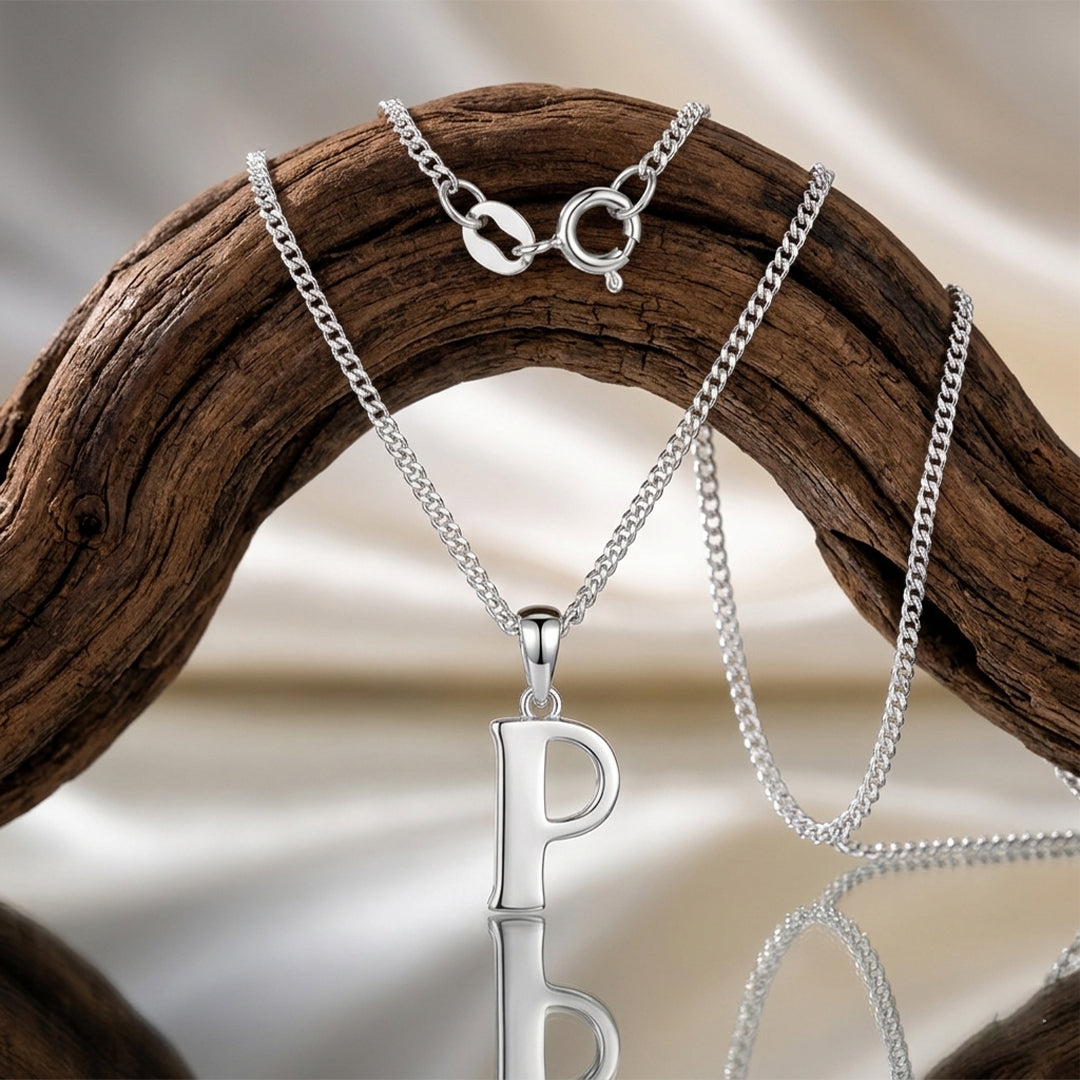 Silver P Initial Pendant Chain