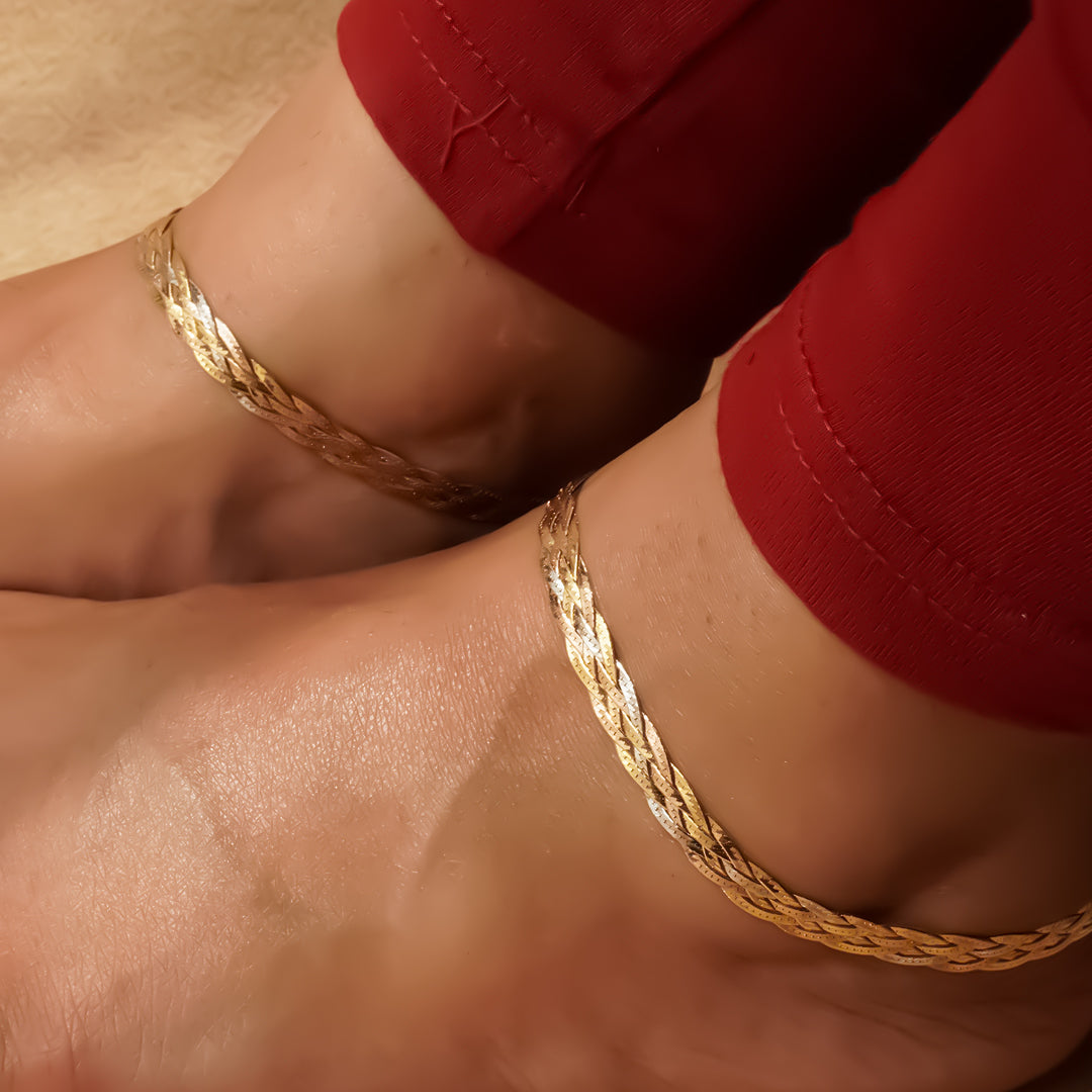 Braided Tricolor Pure 925 Silver Anklets