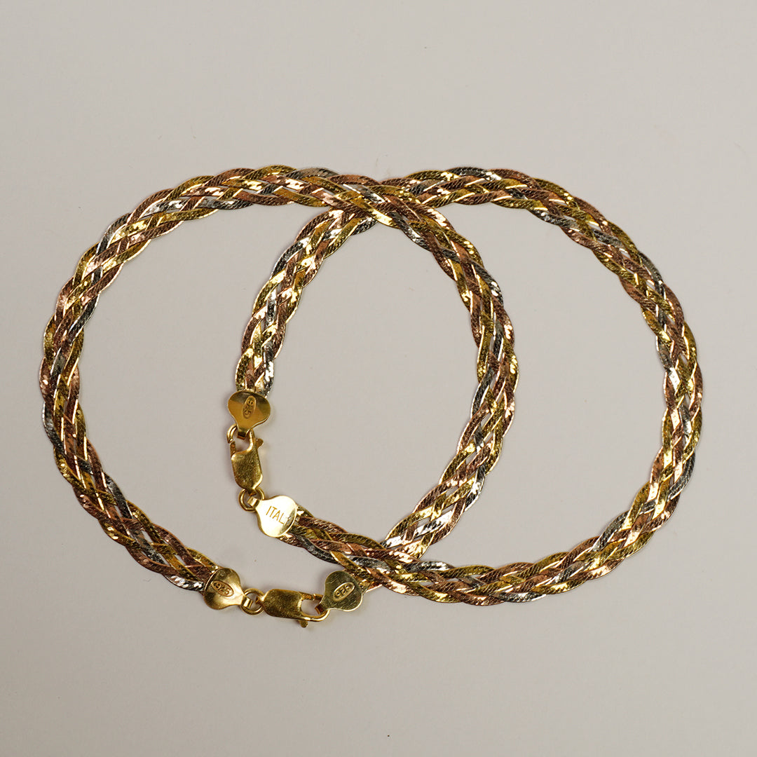 Braided Tricolor Pure 925 Silver Anklets