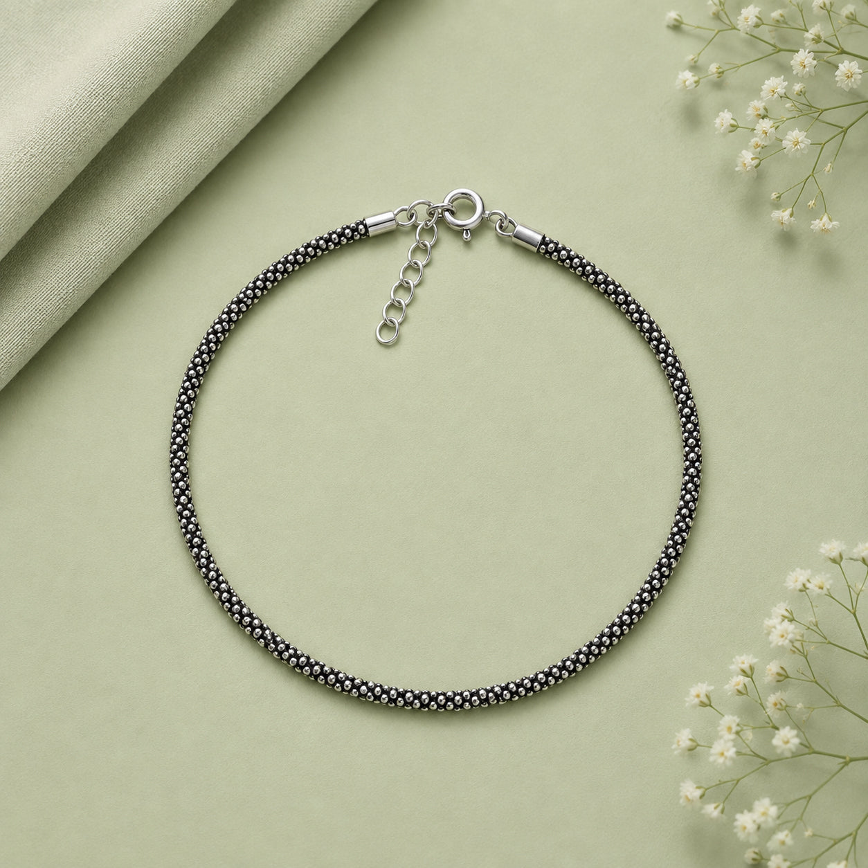 Luna Beaded Anklet – 925 Sterling Silver (Single)
