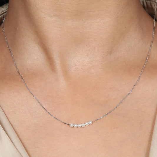 Lustrous Pearl Chain Necklace Pure 925 Silver