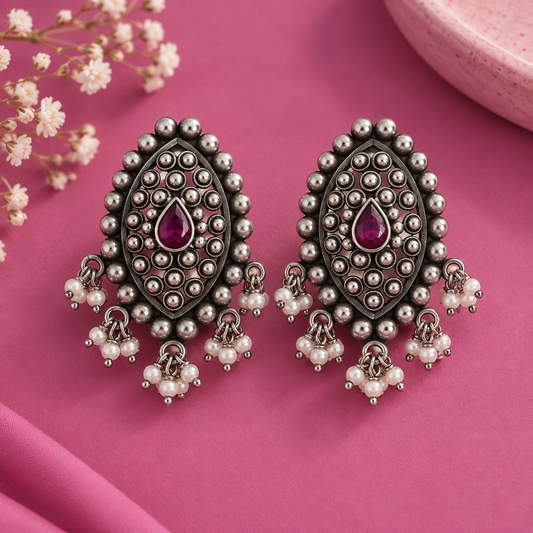 Rajwada Paisley Earrings Pure 925 Silver Taravya