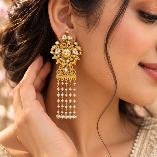 Maharani Polki Moissanite SIlver Earrings
