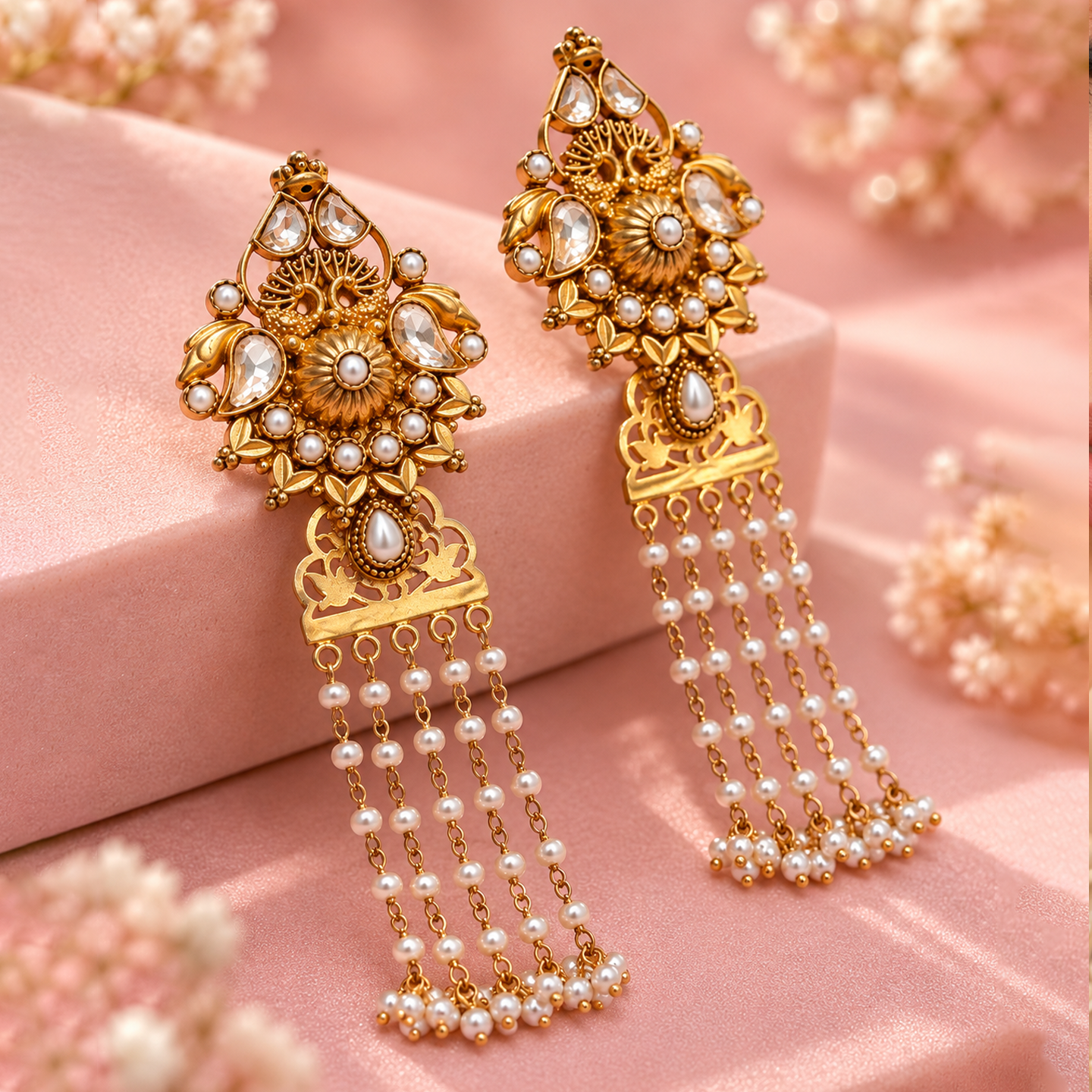 Maharani Polki Moissanite SIlver Earrings