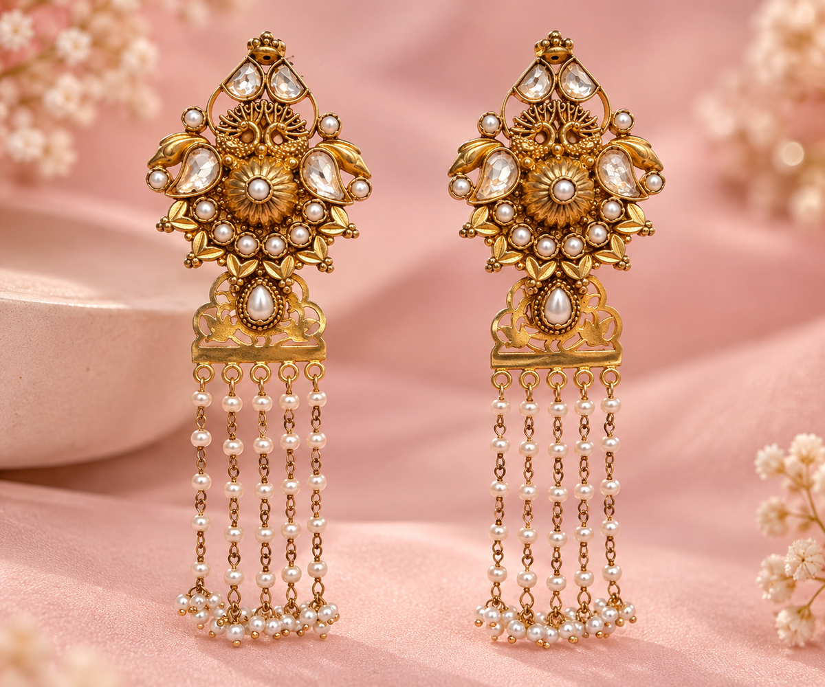 Maharani Polki Moissanite SIlver Earrings
