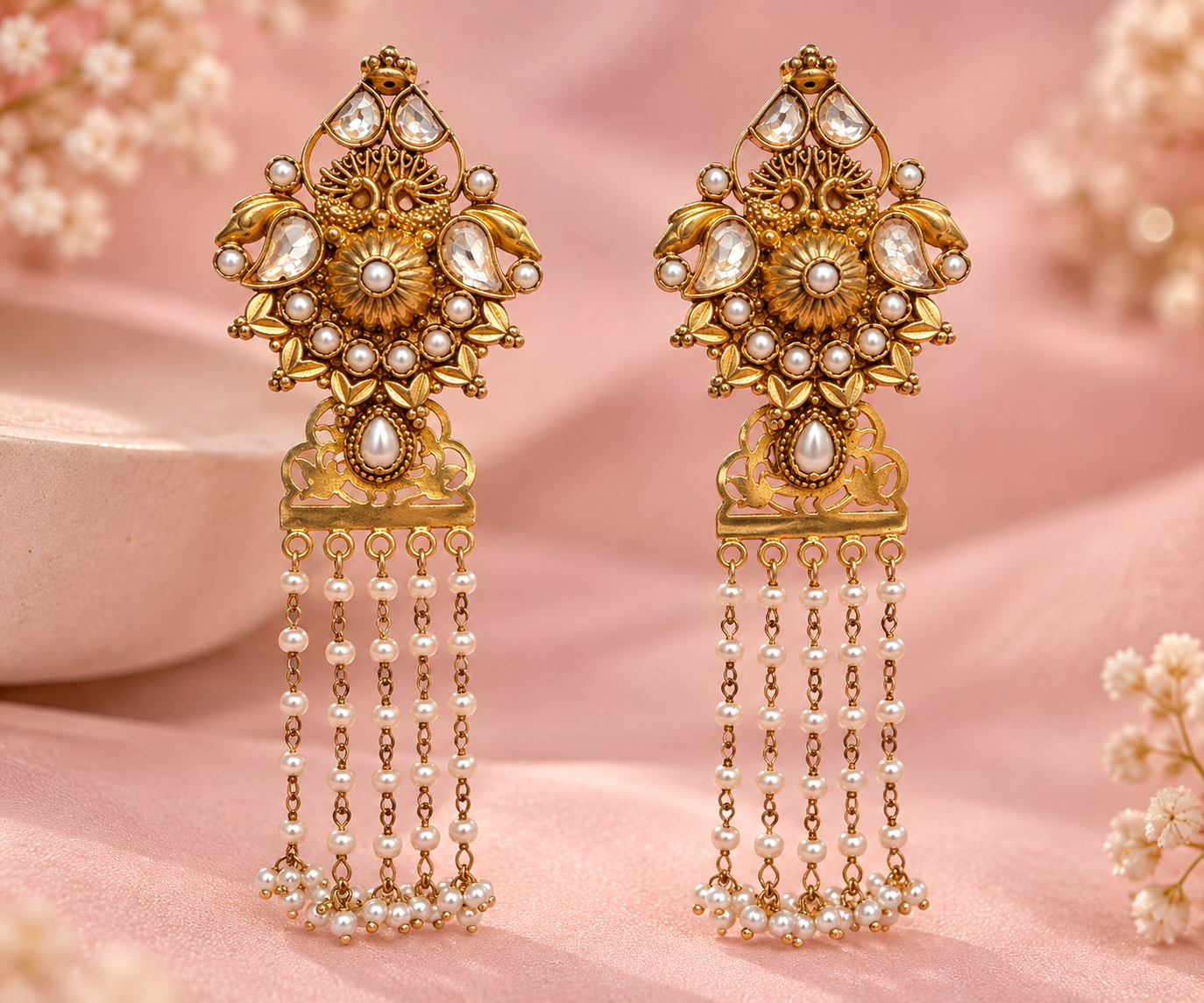 Maharani Polki Moissanite SIlver Earrings
