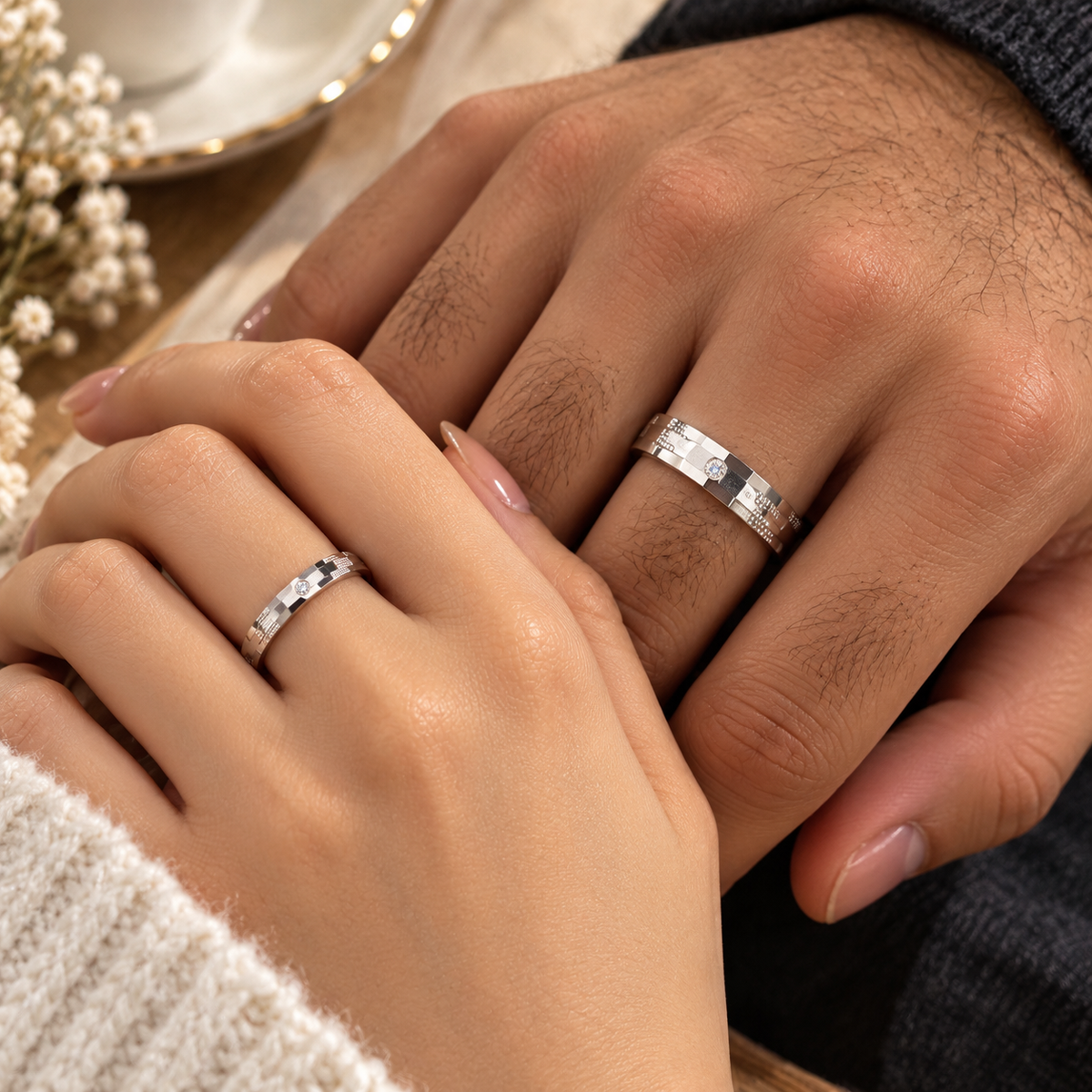 925 Silver Mosiac Couple Band Ring Taravya