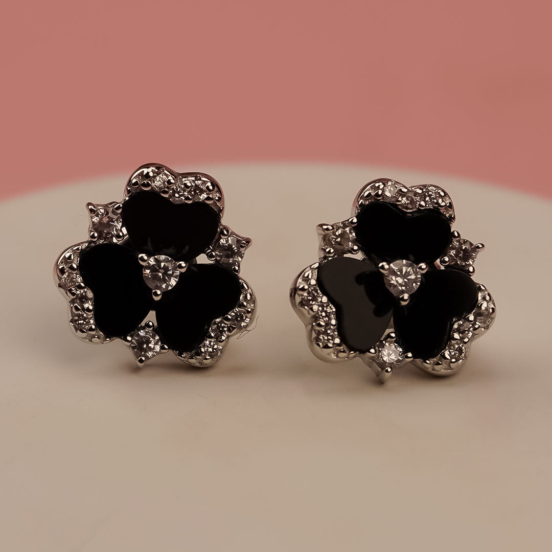 Mini Black Flower Earrings