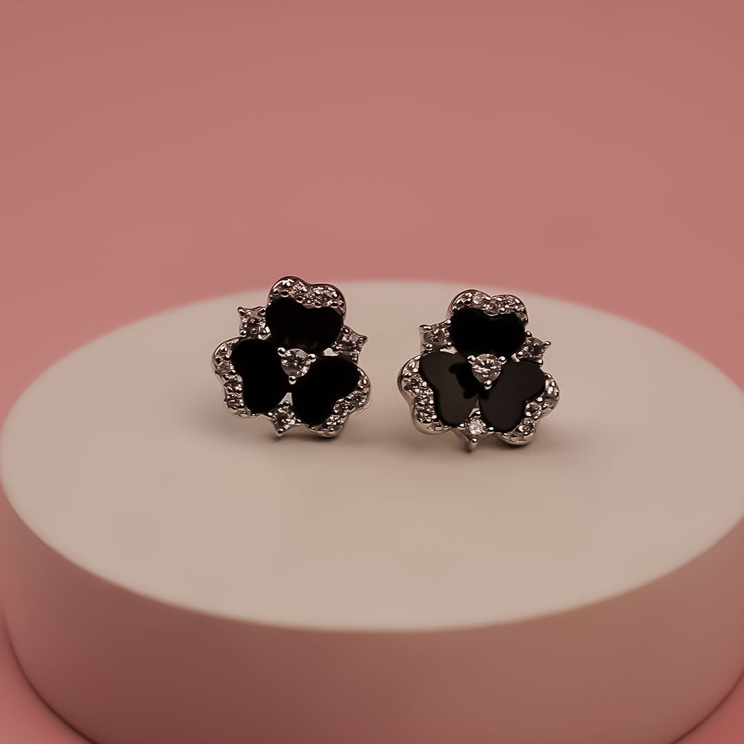 Mini Black Flower Earrings