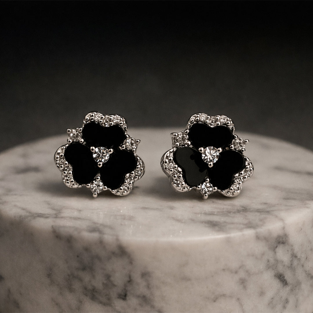 Mini Black Flower Earrings