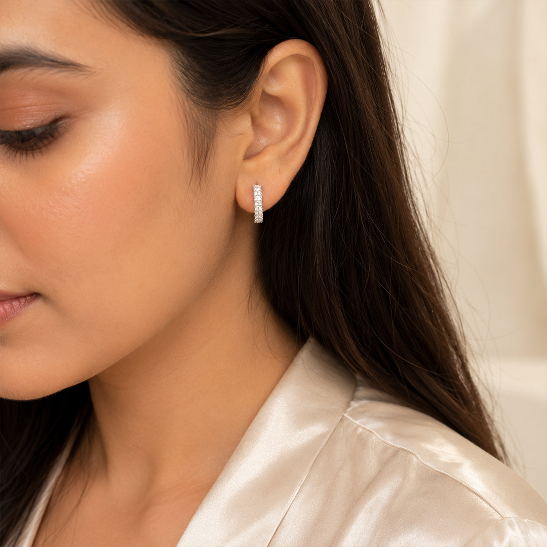 Minimal Silver Zircon Hoop Earrings