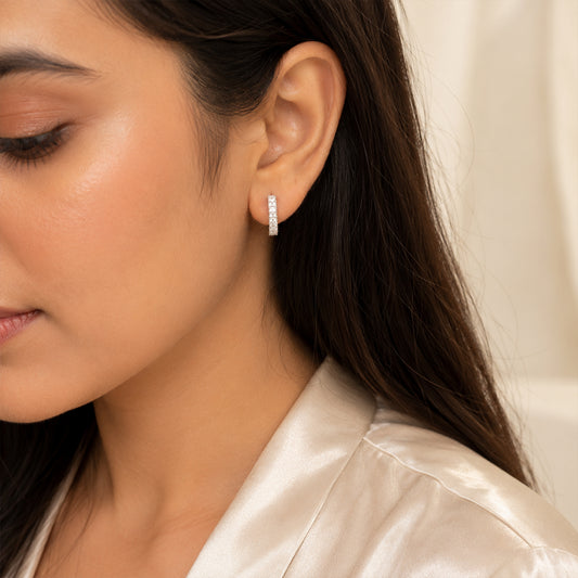 Minimal Silver Zircon Hoop Earrings