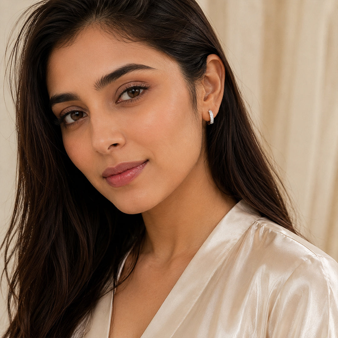 Minimal Silver Zircon Hoop Earrings