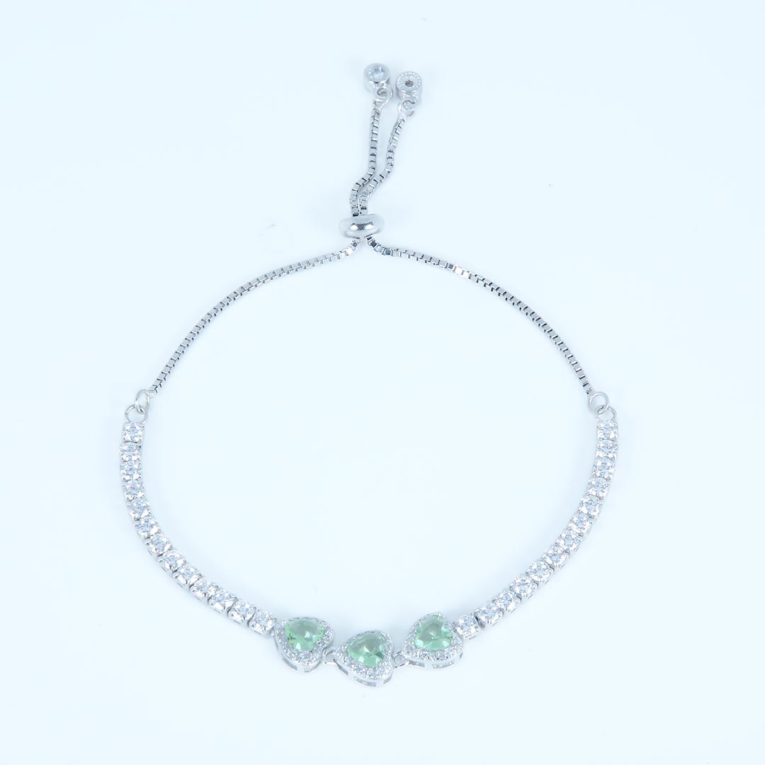 Dazzling Heart Mint Green Adjustable Bracelet Pure 925 Silver