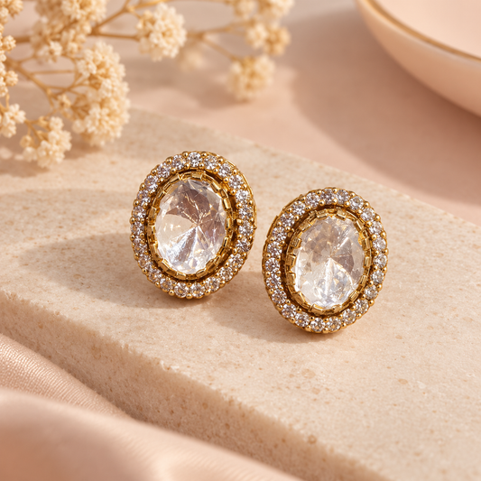Polki Opal Moissanite 925 Silver Stud Earring