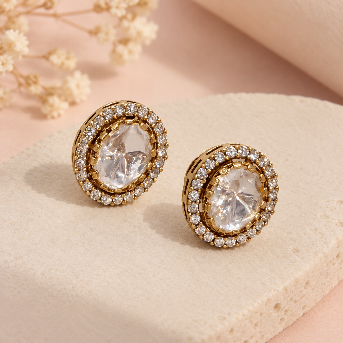Polki Opal Moissanite 925 Silver Stud Earring