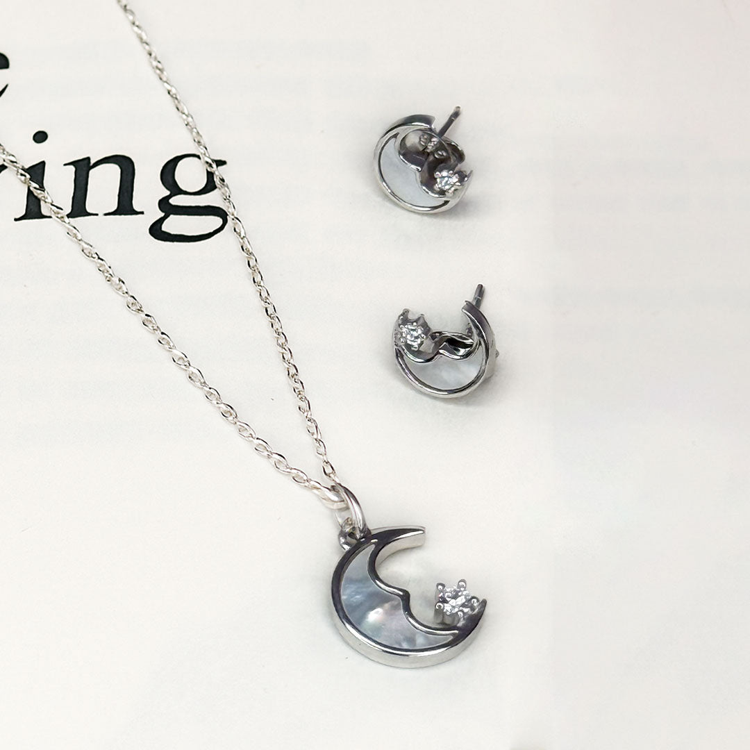 Celestial Moon Pendant Set Pure 925 Silver