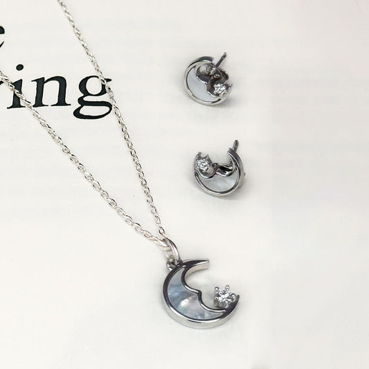 Celestial Moon Pendant Set Pure 925 Silver