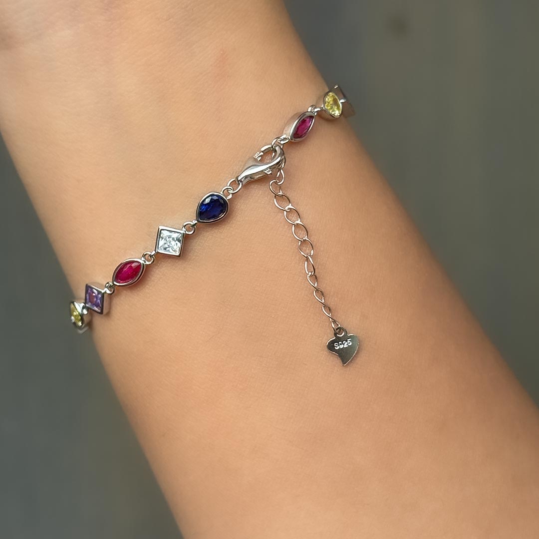 Prism Bloom – 925 Silver Multicolor Stone Bracelet