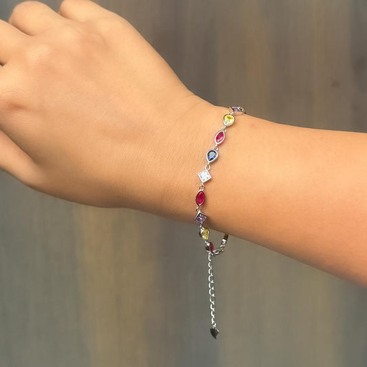 Prism Bloom – 925 Silver Multicolor Stone Bracelet