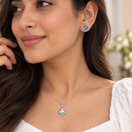 Mystic Clover Pendant & Earrings Set Taravya