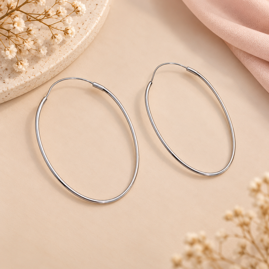 Silver Minimal Oval Hoops Taravya