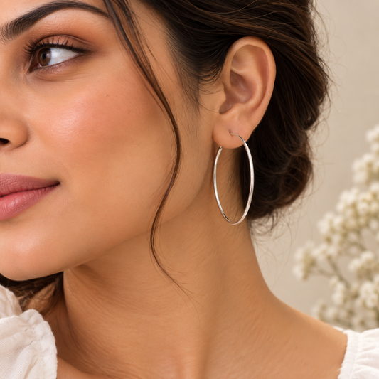 Silver Minimal Oval Hoops Taravya