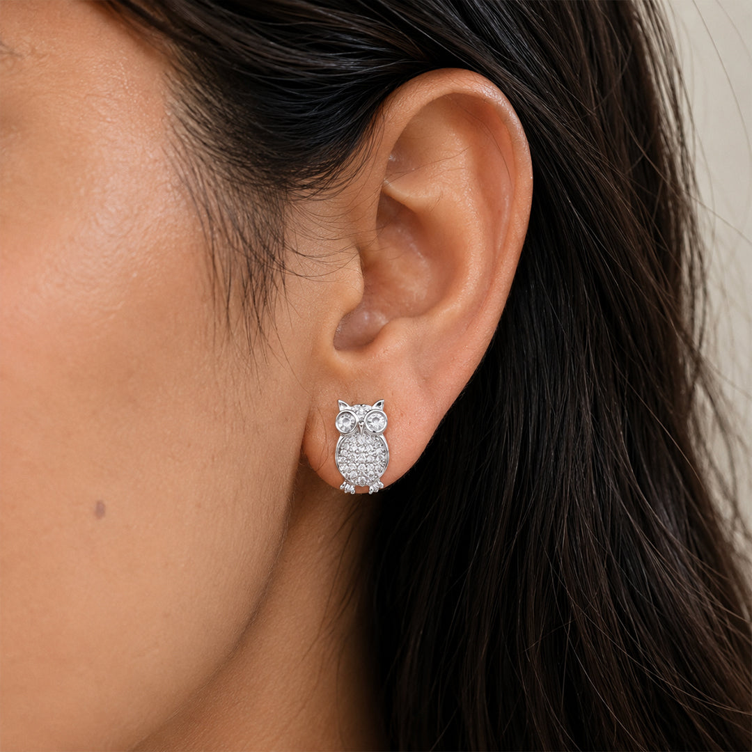 Wise Owl Silver Stud Earrings