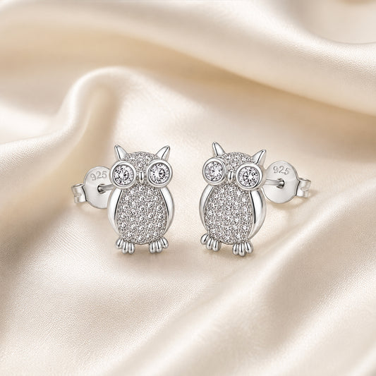 Wise Owl Silver Stud Earrings