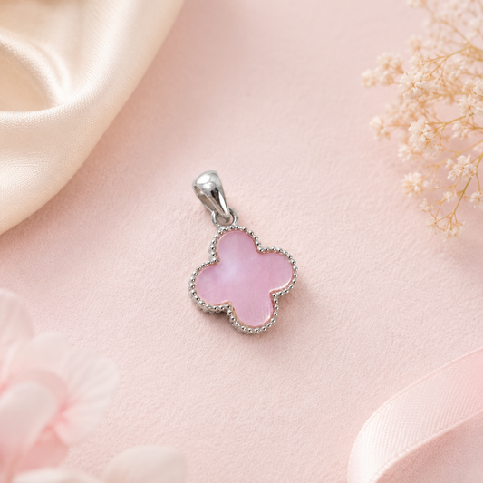 Pink Clover Pendant and Earrings
