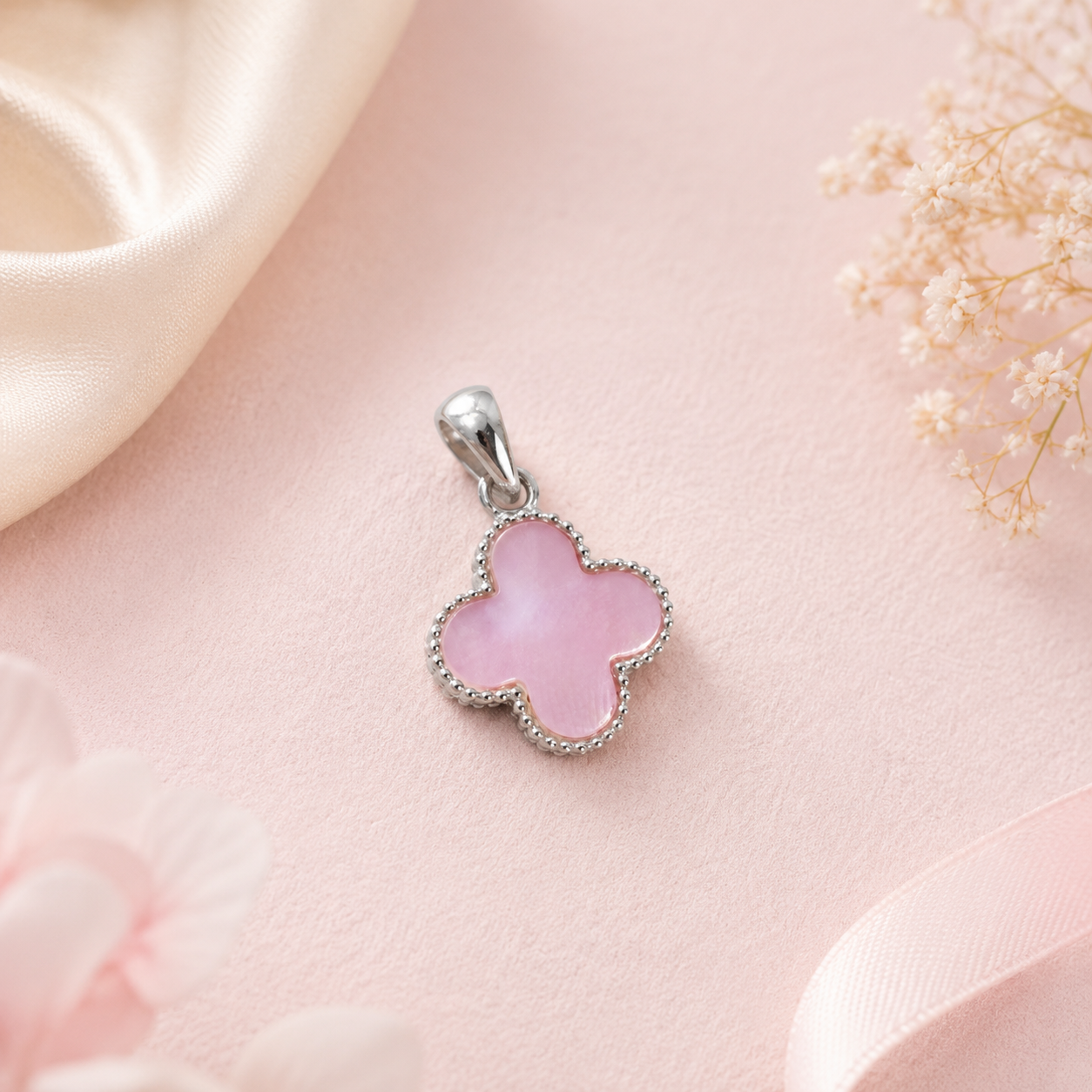 Pink Clover Pendant and Earrings
