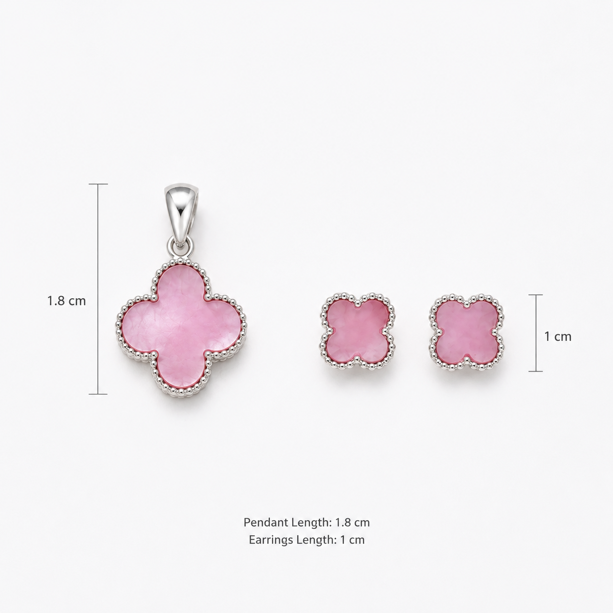 Pink Clover Pendant and Earrings