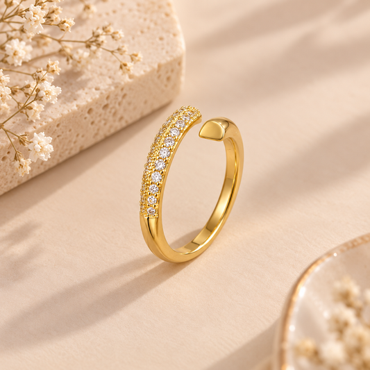 Adjustable CZ Pave Band Ring Taravya