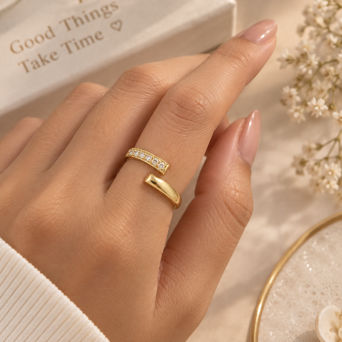 Adjustable CZ Pave Band Ring