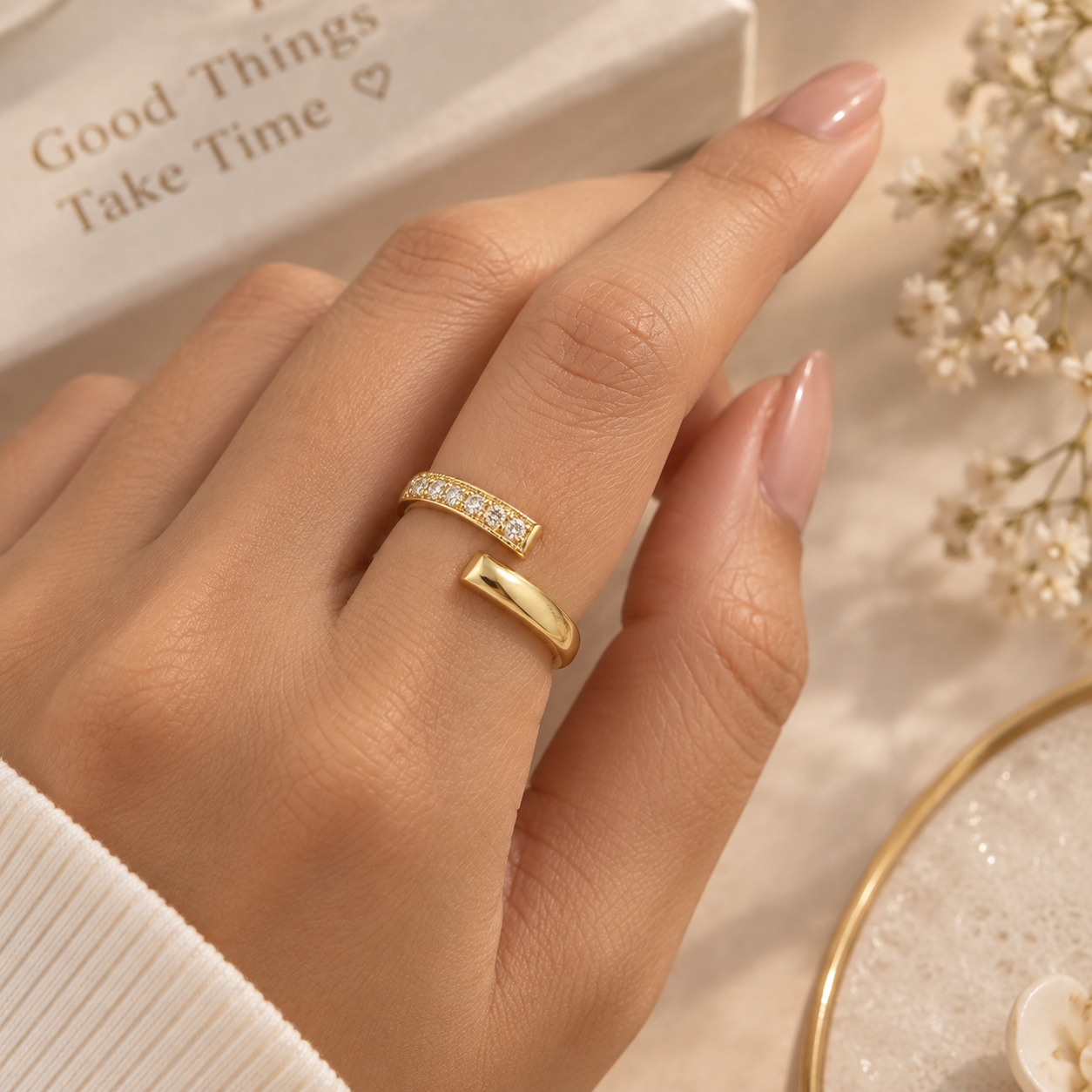 Adjustable CZ Pave Band Ring