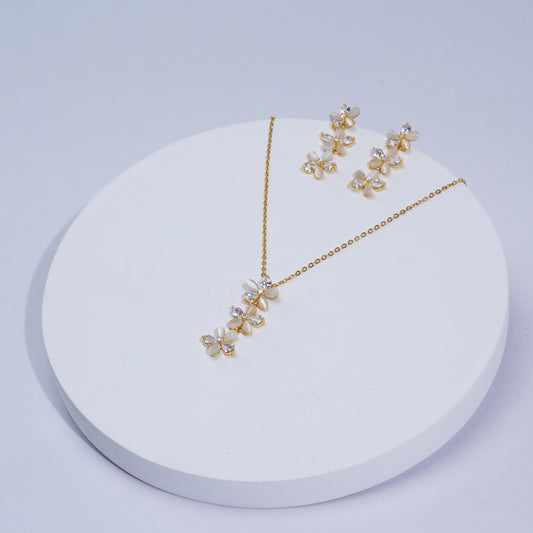 Peach Bloomfall – 925 Silver Necklace & Earring Set