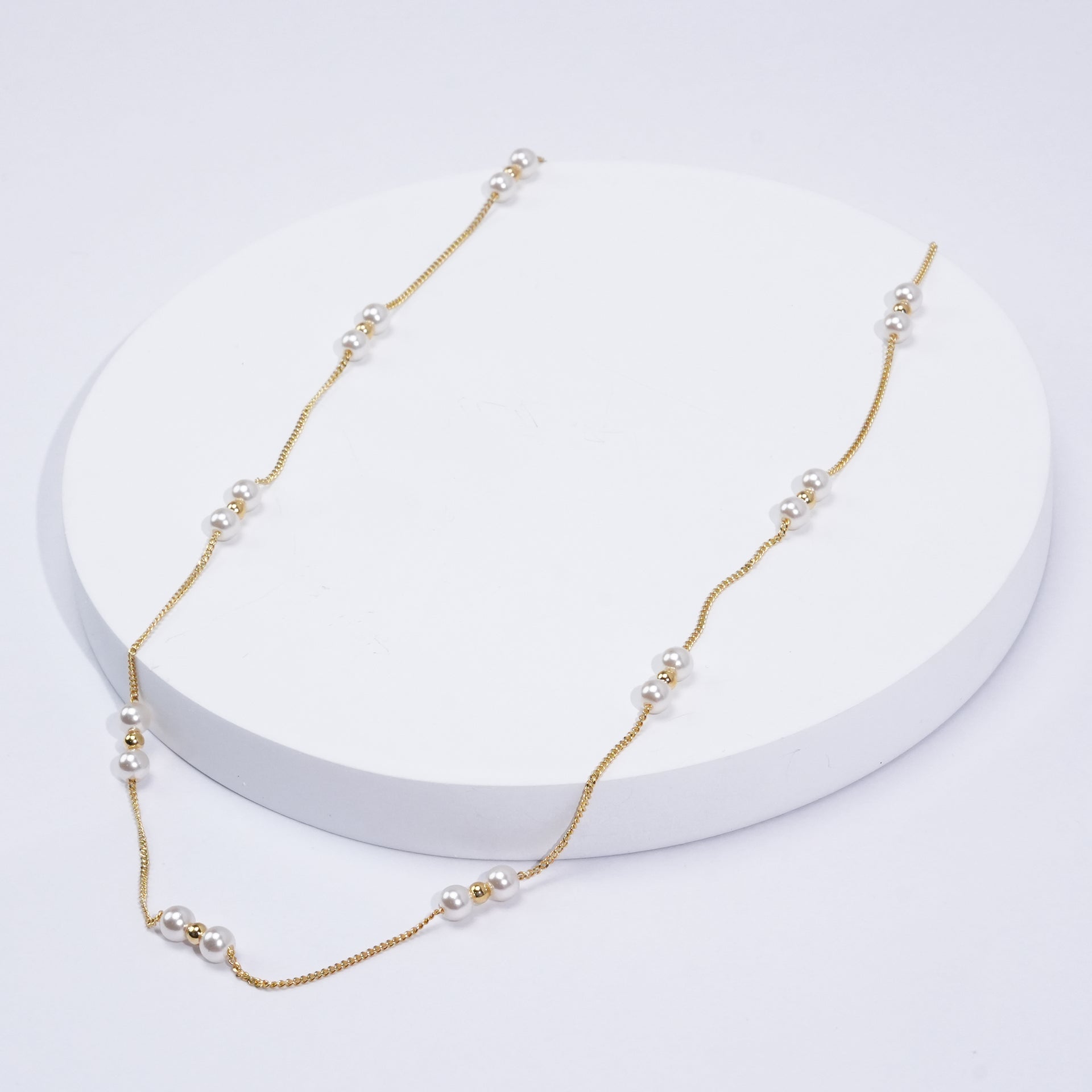 Golden Minimal Pearl Chain Necklace