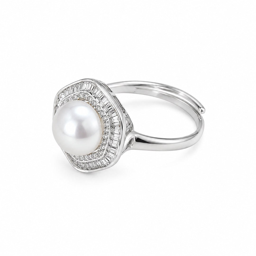 Pearl Flower Silver Adjustable Ring
