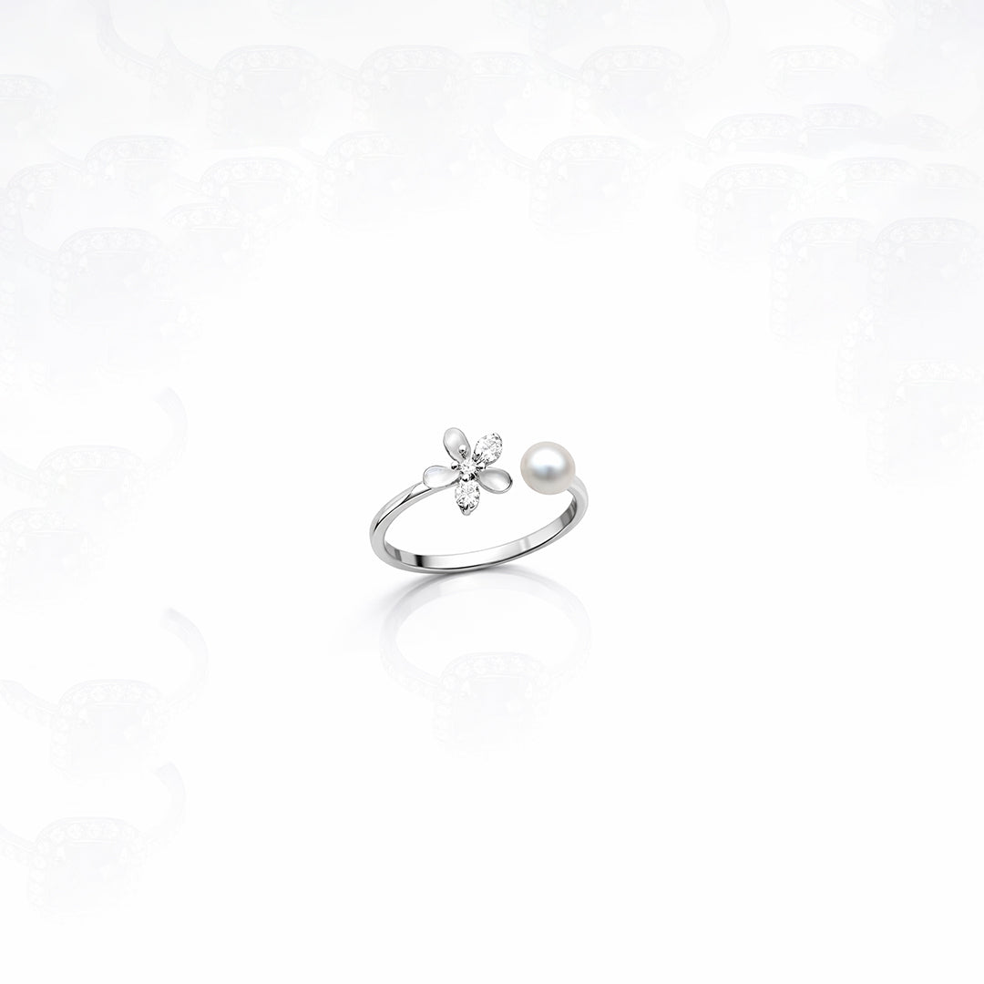 Pearl Bloom Open Silver Ring