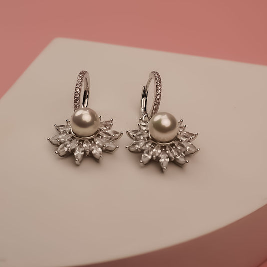 Pearl & Flower 925 Silver Hoop Earrings