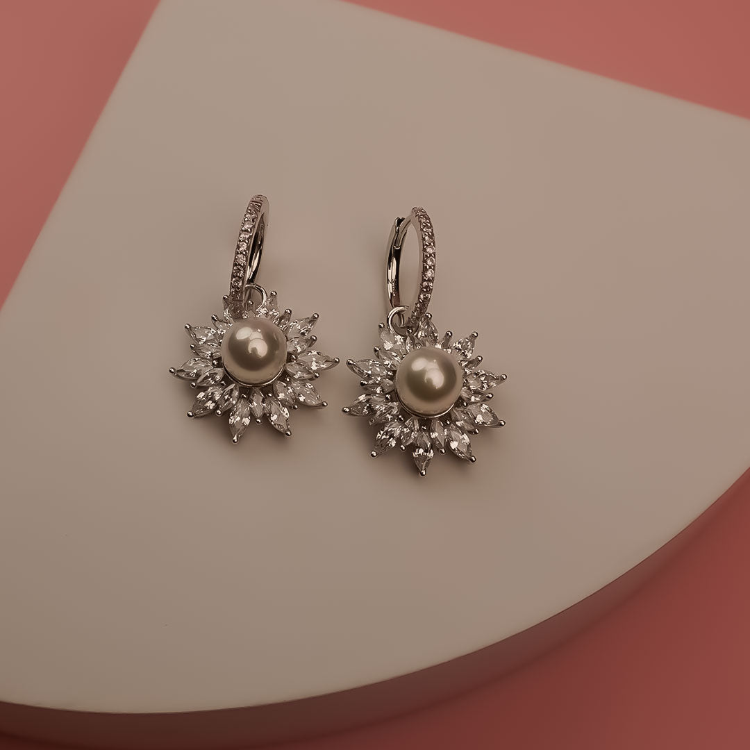 Pearl & Flower 925 Silver Hoop Earrings