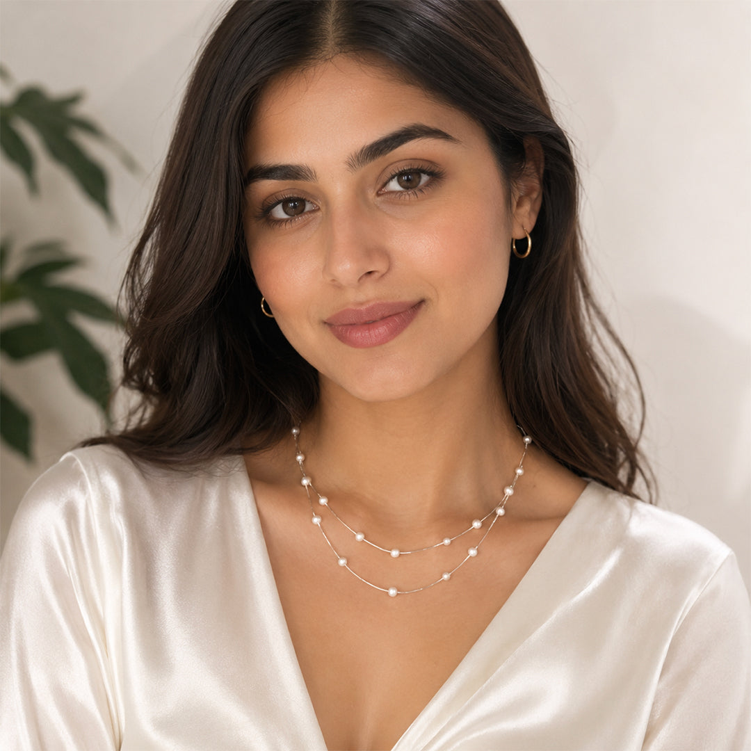 Pearl Double Layer SIlver Necklace