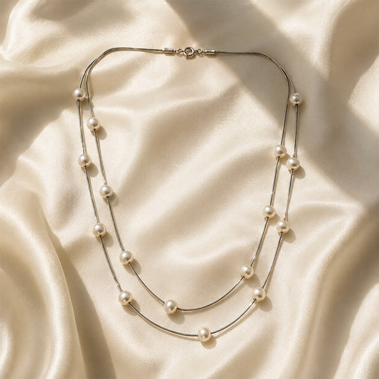 Pearl Double Layer SIlver Necklace
